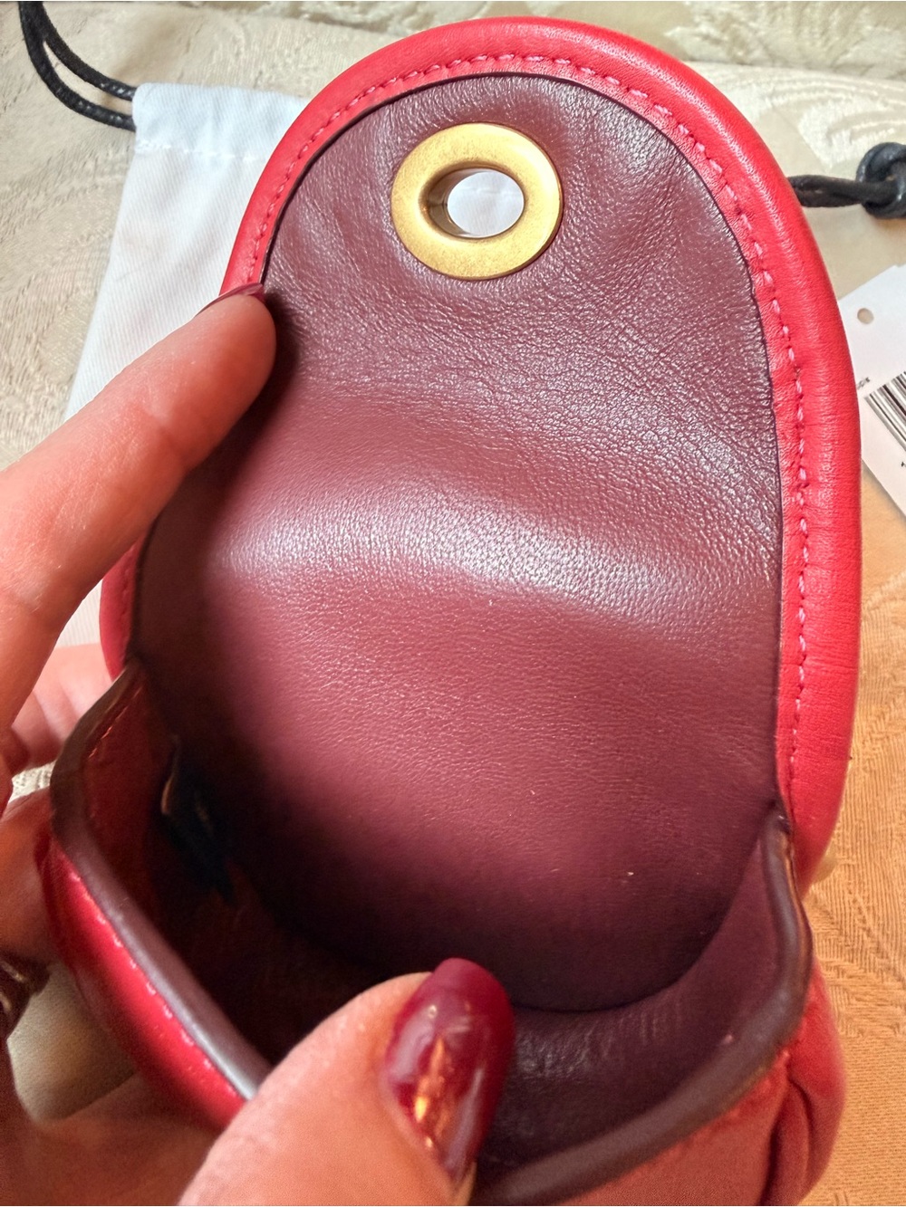 Coach Red Leather Mini Turnlock Pouch with Gold Carabiner - Picture 5 of 12